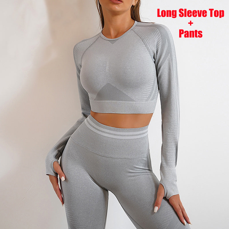 Seamless Yoga Pants Sports Gym Fitness Leggings Or Long Sleeve Tops Outfits Butt Lifting Slim Workout Sportswear Clothing - Worklynn.com