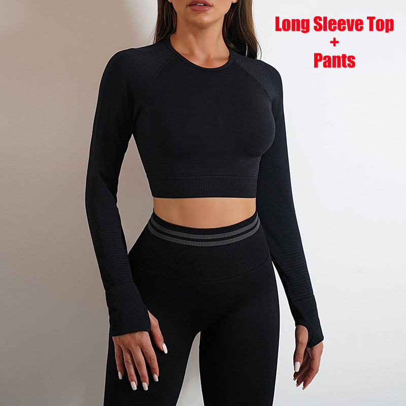 Seamless Yoga Pants Sports Gym Fitness Leggings Or Long Sleeve Tops Outfits Butt Lifting Slim Workout Sportswear Clothing - Worklynn.com