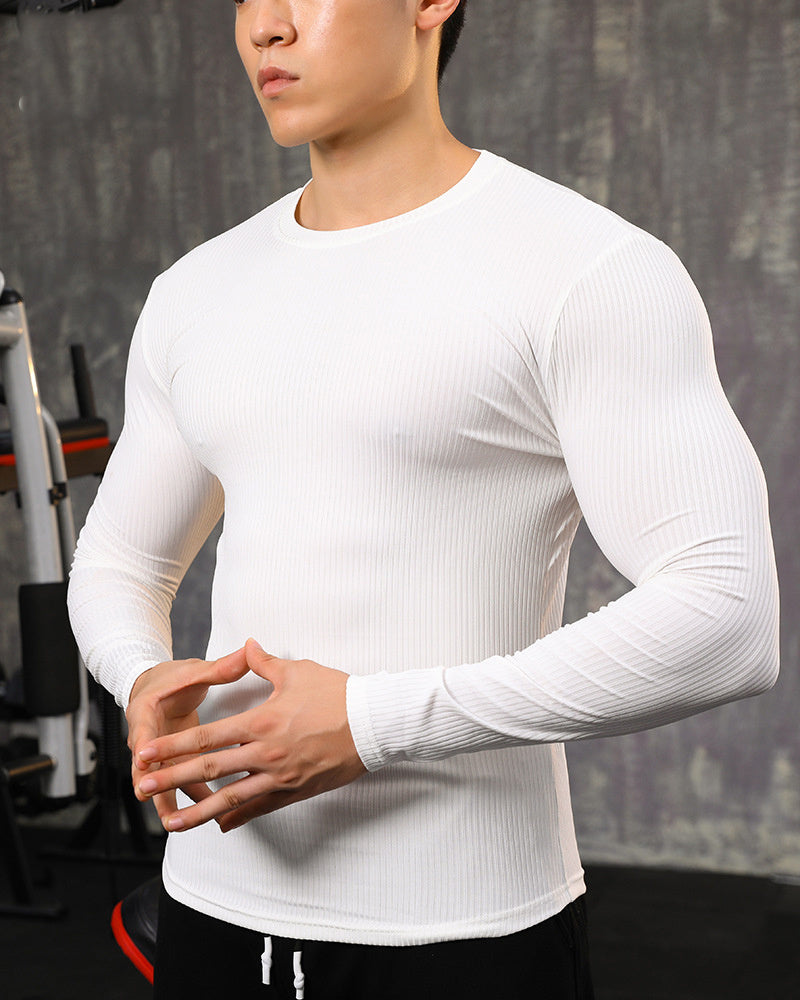 Striped Solid Color Workout Long Sleeve Men's Basketball Running Training Elasticity Quick-drying Exercise T-shirt