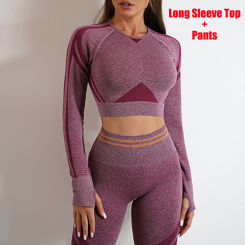 Seamless Yoga Pants Sports Gym Fitness Leggings Or Long Sleeve Tops Outfits Butt Lifting Slim Workout Sportswear Clothing - Worklynn.com